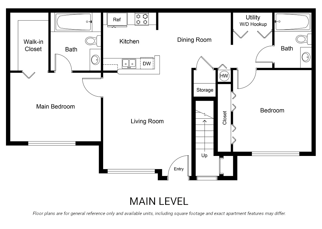 Floor plan for 2 beds, 2 baths, 1008 sqft